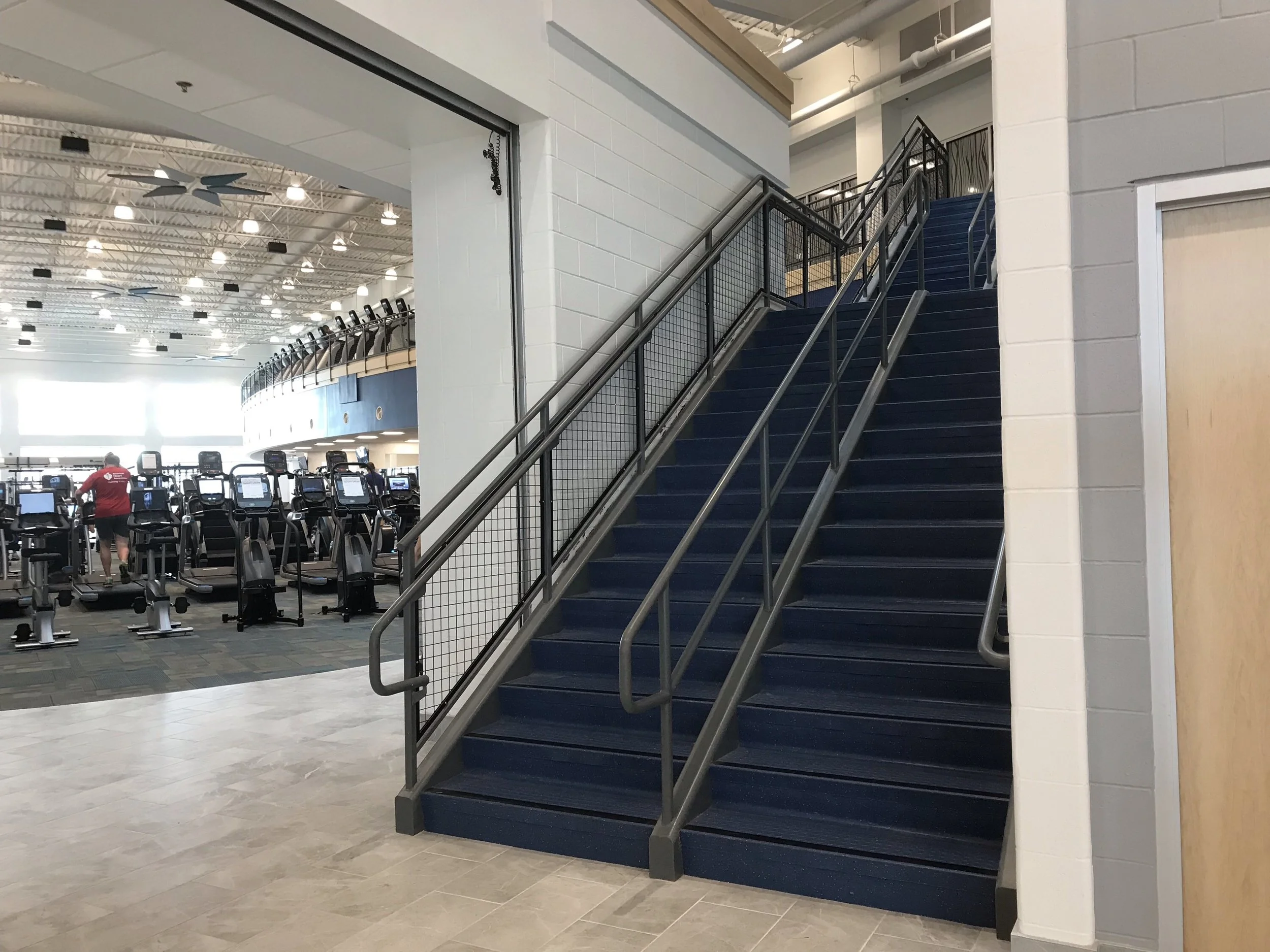Interior Stair and Railing System Fabricated to Support Circulation Within the Aquatics and Recreation Facility.