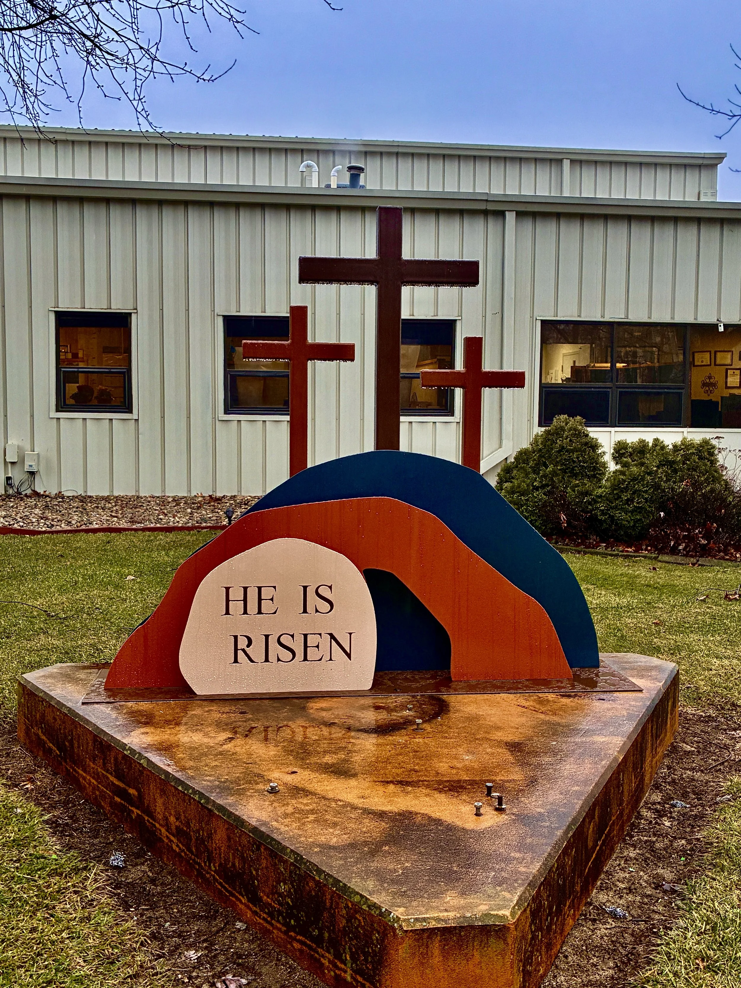 Custom fabricated metal Easter display for outdoor installation.