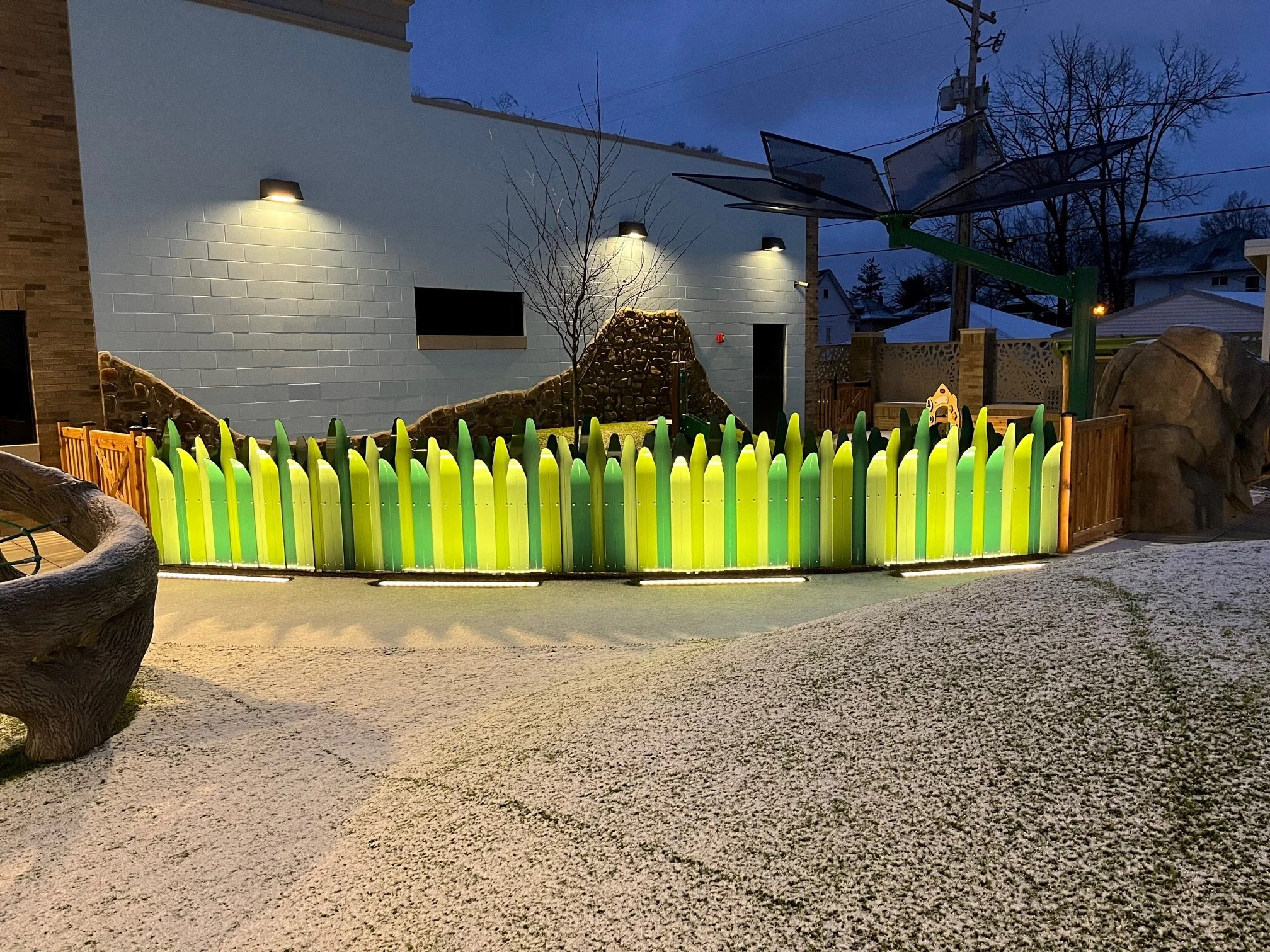 Custom fabricated metal fencing and site elements at a public park in South Bend, Indiana.