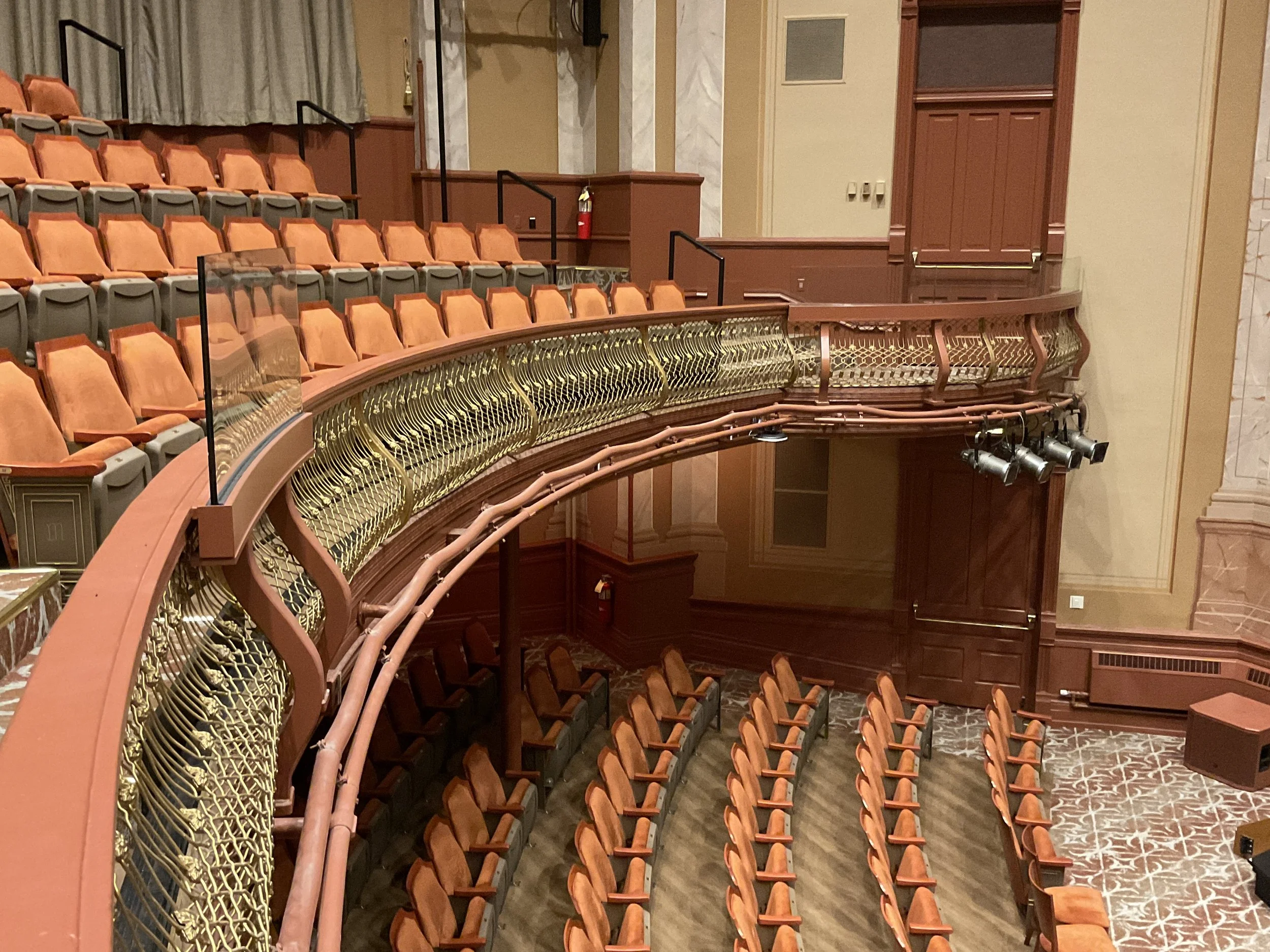 Custom Ornamental Metal Balcony Railing Overlooking the Seating Area at Washington Hall, University of Notre Dame.