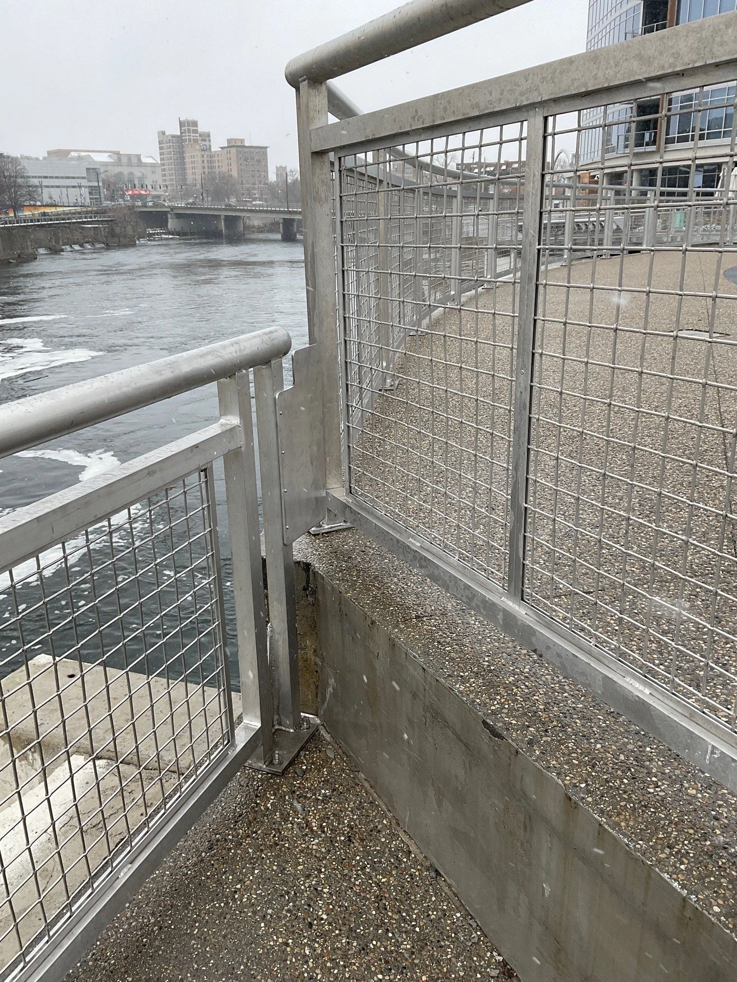 Aluminum Mesh Railing and Stair Guard System Providing Safe Access Along the Seitz Park Waterfront.