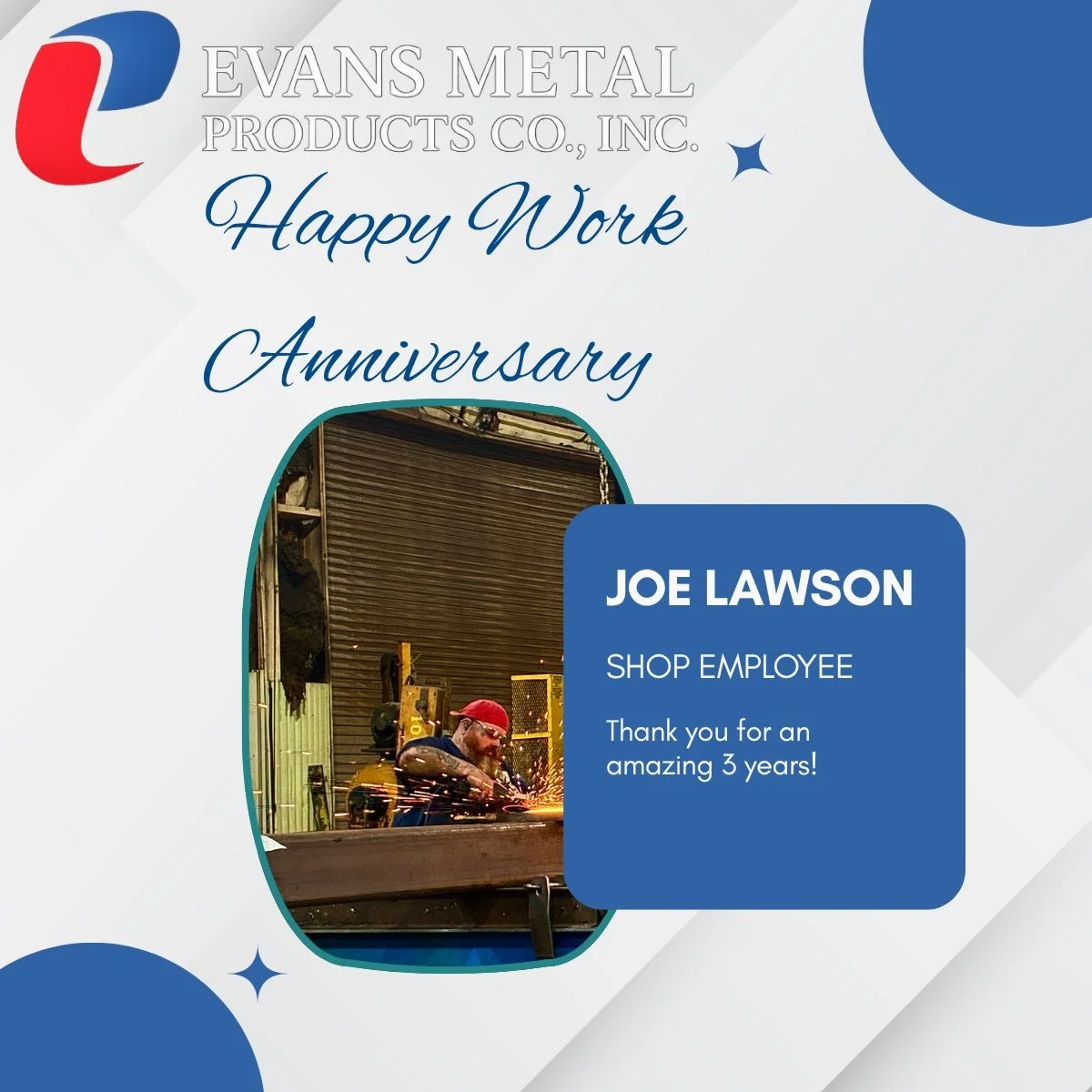 A little late, but the recognition is well deserved! 🎉
Please join us in celebrating our August work anniversaries. 
Thank you for your dedication, hard work, and contributions to the Evans Metal Products team. 
We appreciate everything you do and a