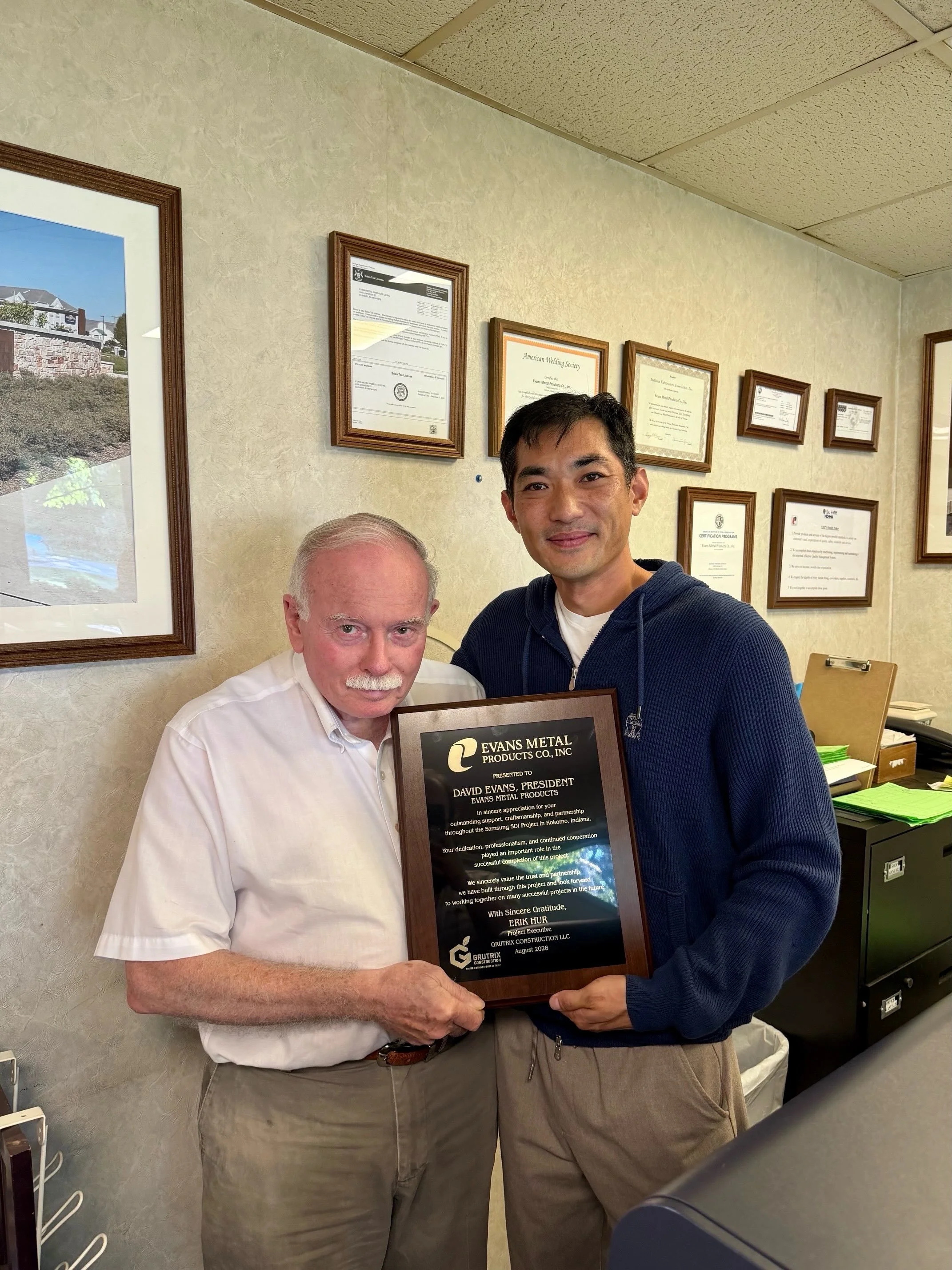 We&rsquo;re honored to receive this recognition for our work on the StarPlus Energy project in Kokomo, Indiana.

A special thank you to Erik Hur, Project Executive with Grutrix Construction, for presenting this plaque to our President, David Evans, i