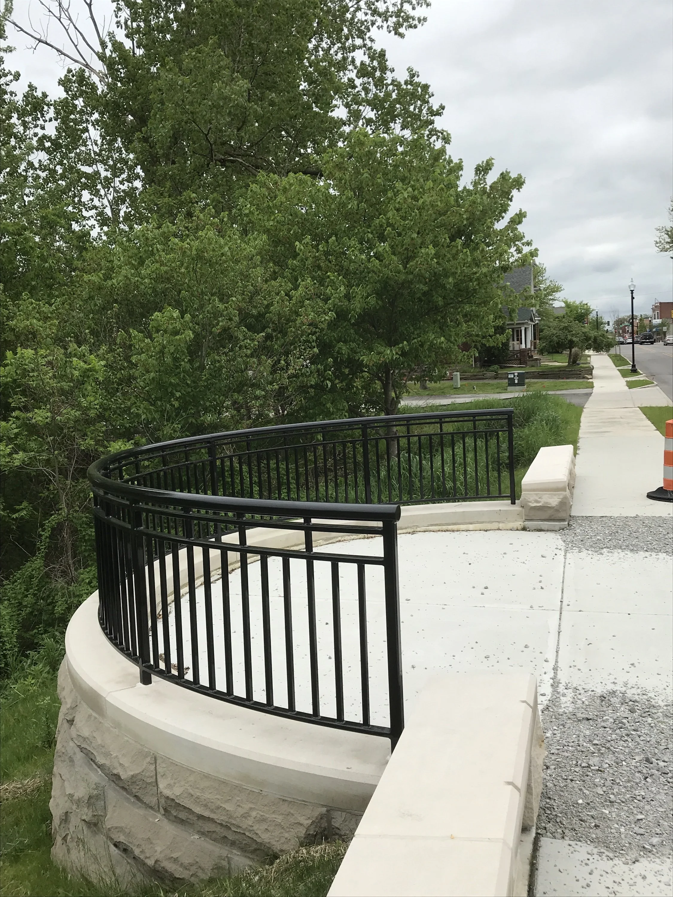 Curved Steel Guardrail System Fabricated for Elevated Waterfront Overlook.