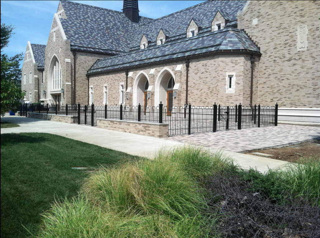 Custom exterior railings fabricated and installed at the Hammes Notre Dame Bookstore, coordinating campus standards with the building’s historic architecture.