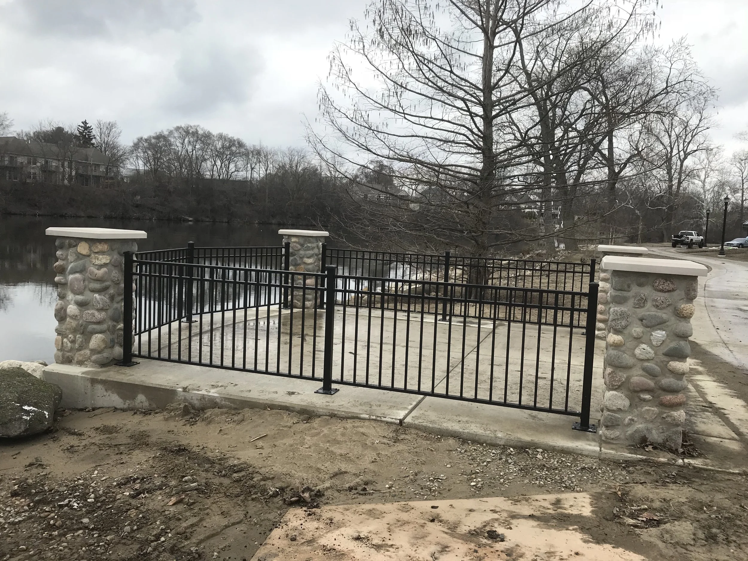 Steel Guardrail System Fabricated for Lakefront Fishing Node.
