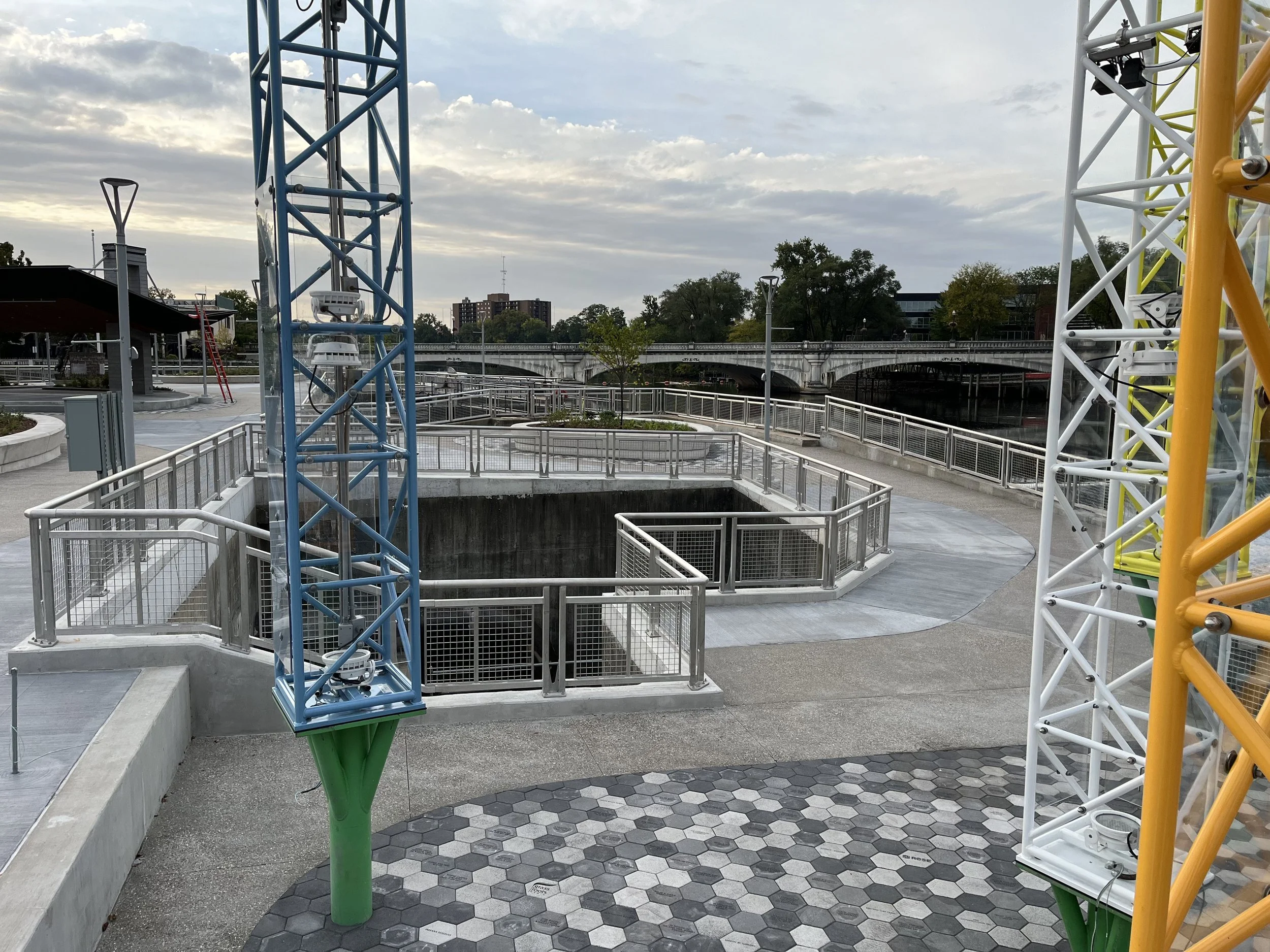 Custom Aluminum Guardrails Surrounding Stepped Overlook and Public Gathering Space at Seitz Park.