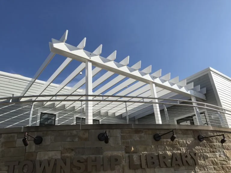 Architectural Canopy Structure Fabricated and Integrated with the Library Exterior.