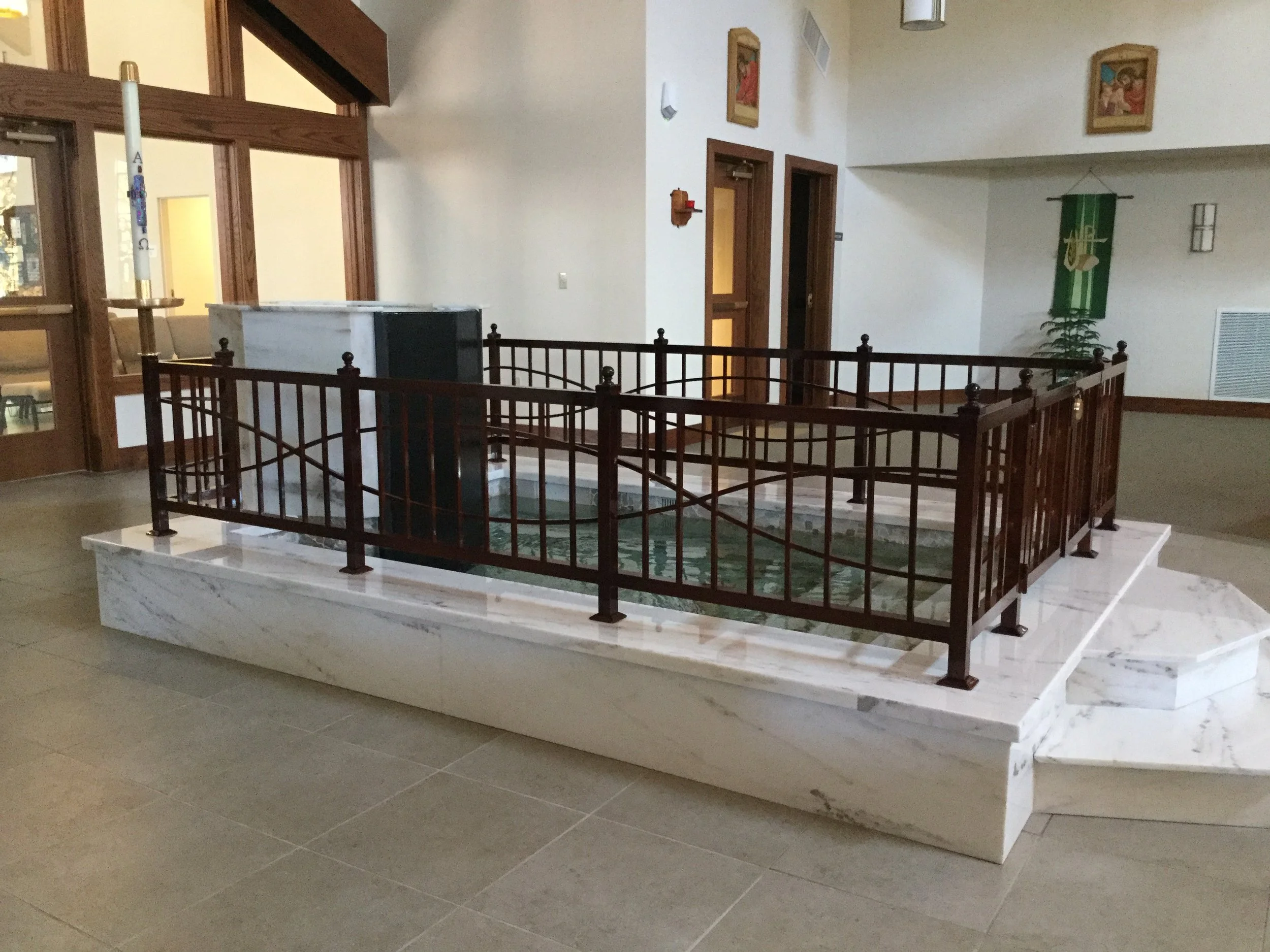 Custom Ornamental Steel Railing Surrounding the Church Baptismal Font.