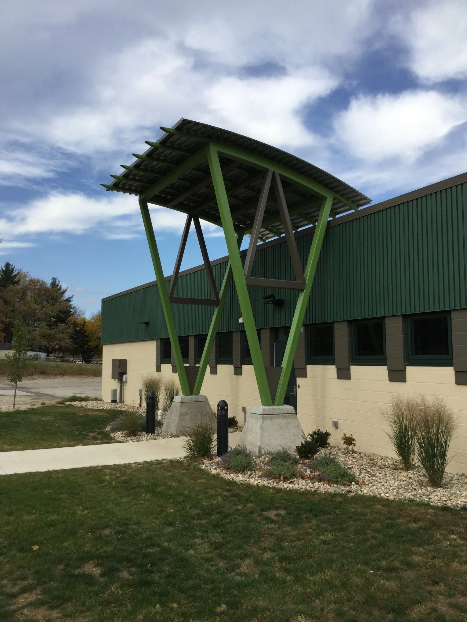 Steel Canopy Framing and Support Structure Integrated with the District Office Exterior.