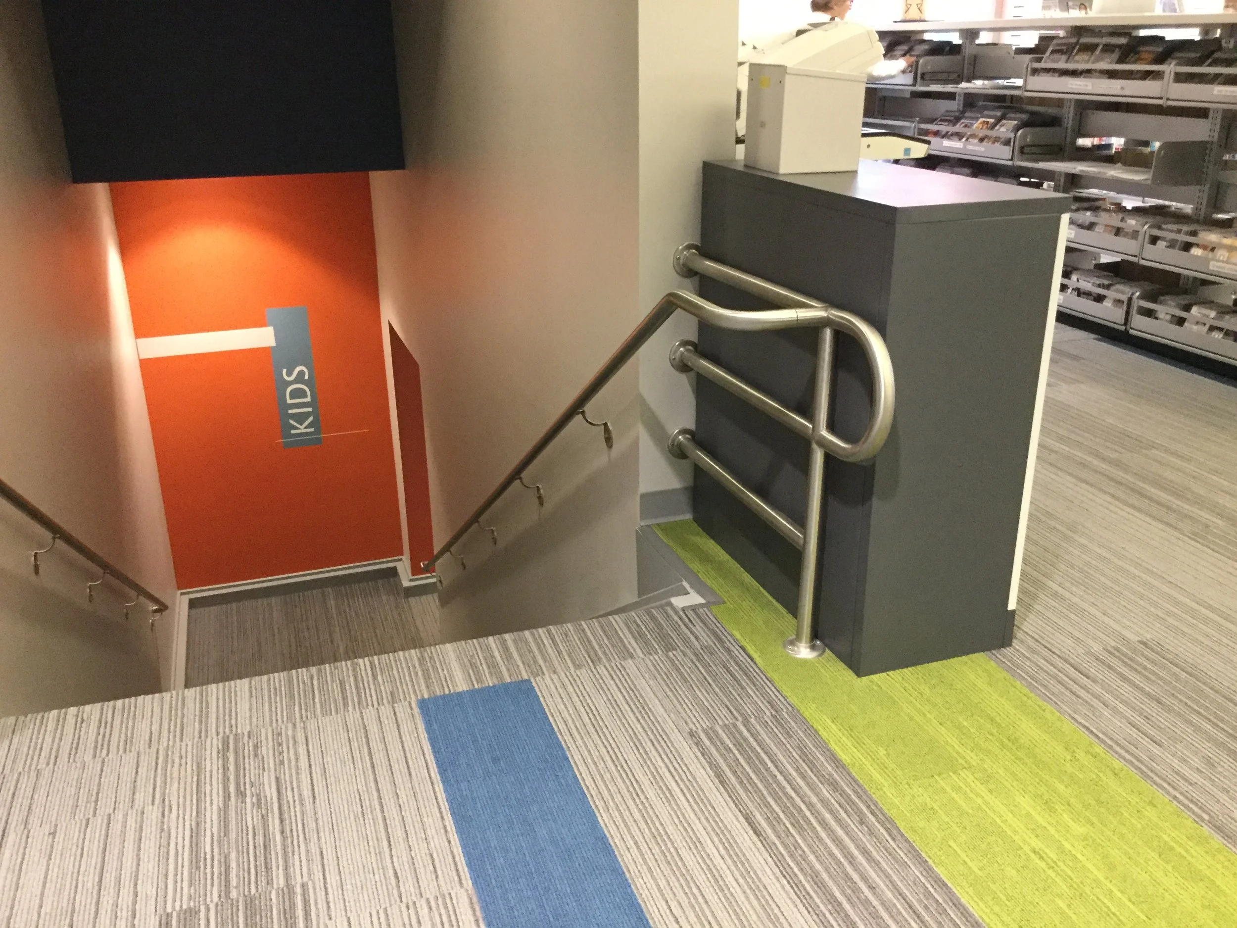 Interior Handrail System Providing Safe Access Between Library Levels.
