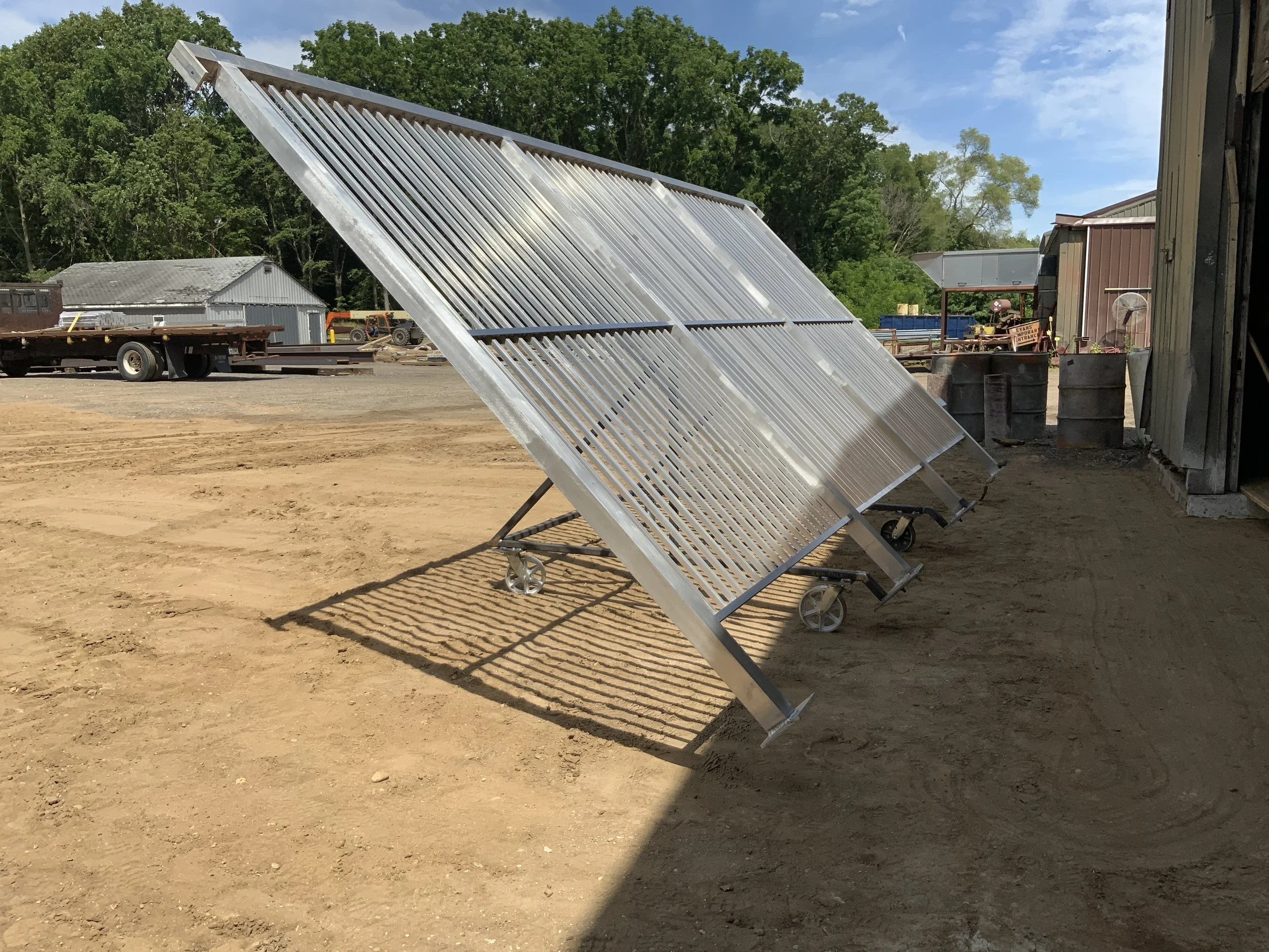 Custom metal equipment frames fabricated for outdoor industrial use.