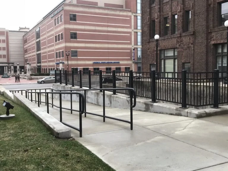 Accessibility Ramp and Guardrails Fabricated to Support Public Entry Routes.