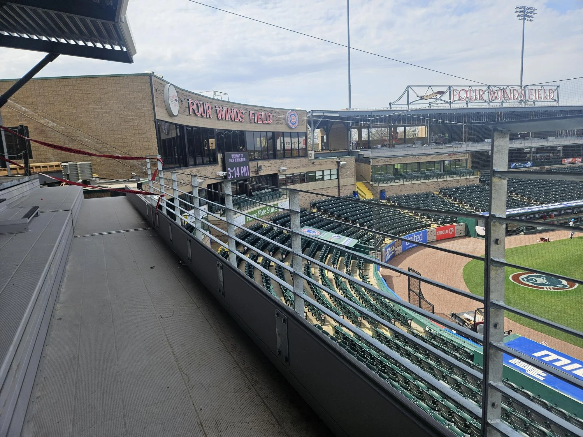 Custom Fabricated Railings Providing Safety and Unobstructed Views Throughout the Premium Seating Areas of Four Winds Field.