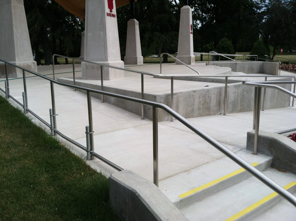 Stair and landing handrails fabricated to integrate with existing campus structures while maintaining consistent detailing throughout the project.