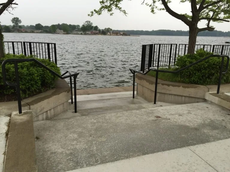 Steel Pedestrian Handrails Fabricated for Lake Access Stairs at Hobart Lakefront Park.