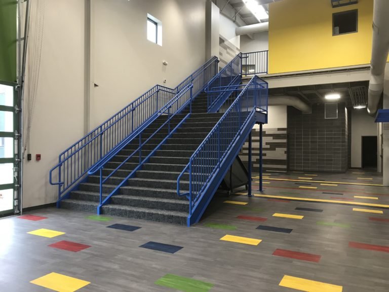 Custom Fabricated Steel Stair and Guardrail System Supporting Multi-Level Circulation within the Ethos Innovation Center.
