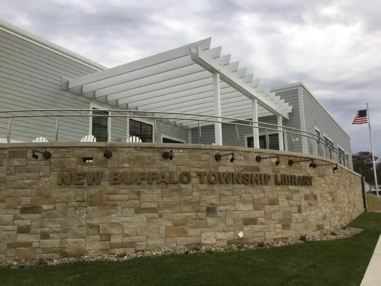 Exterior Guardrails and Architectural Steel Elements Fabricated for the New Buffalo Township Library.