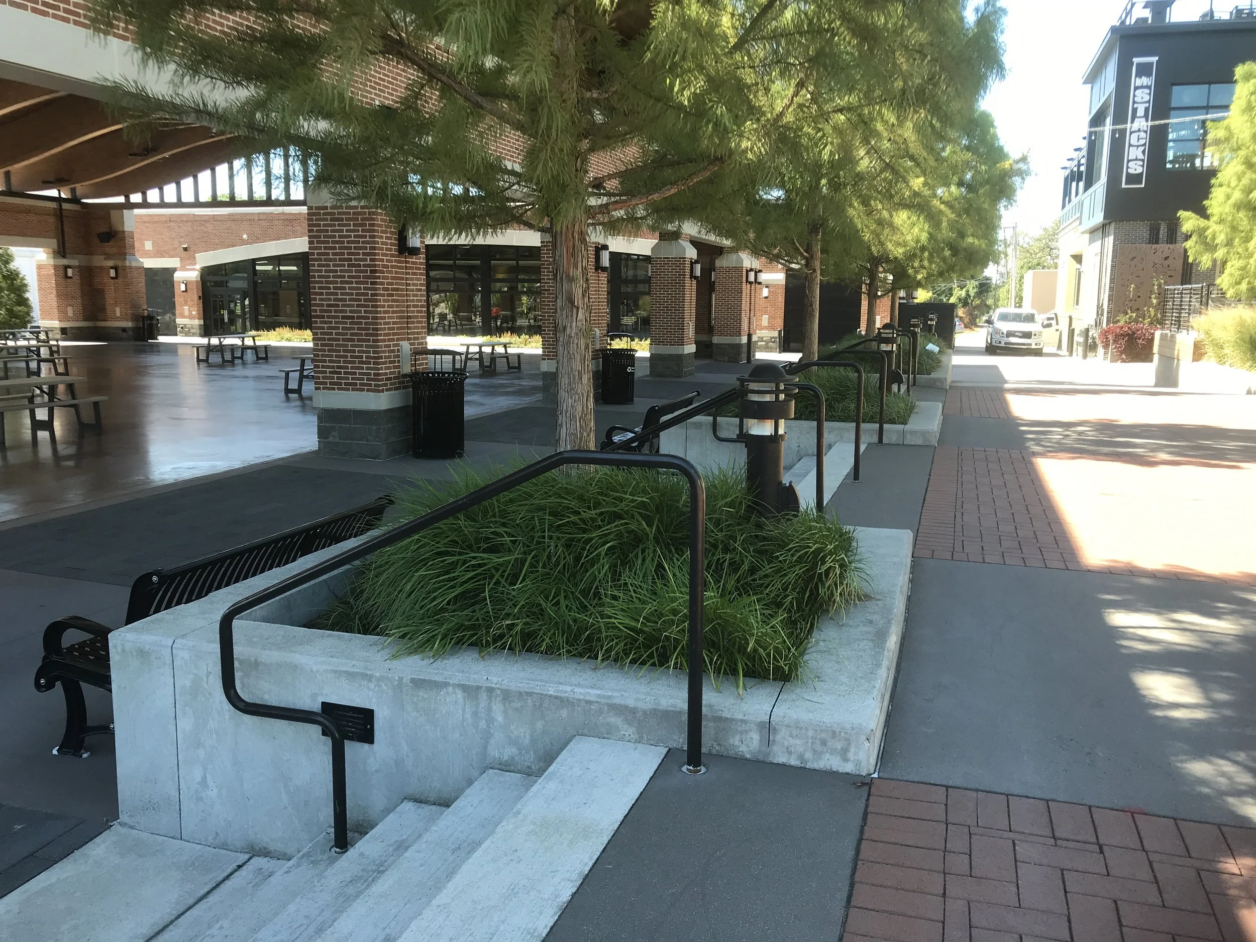 Custom Fabricated Steel Handrails Providing Safe Access to Pavilion Seating and Gathering Areas.
