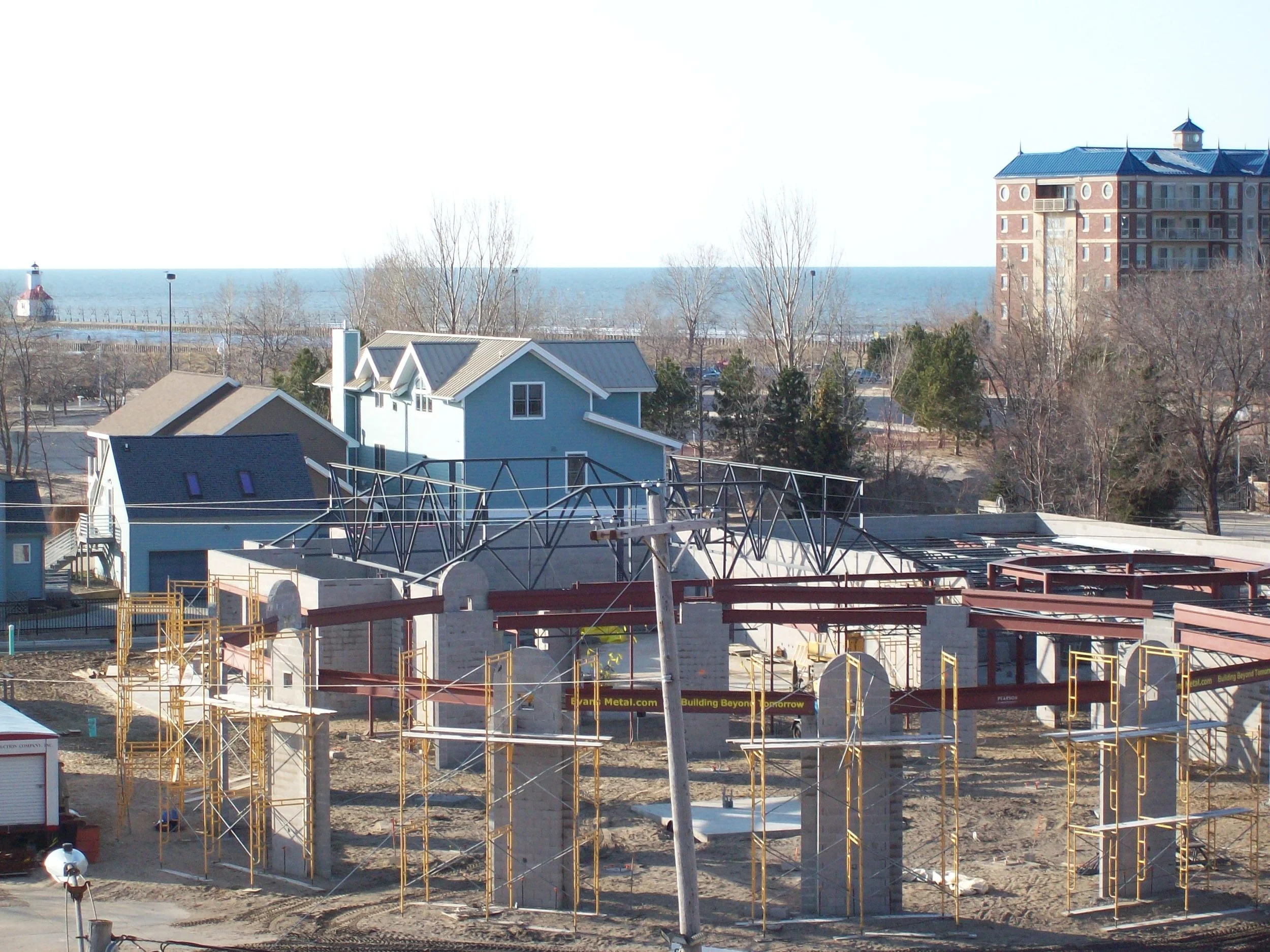 Early Structural Steel Installation During Construction of the Silver Beach Carousel Facility.