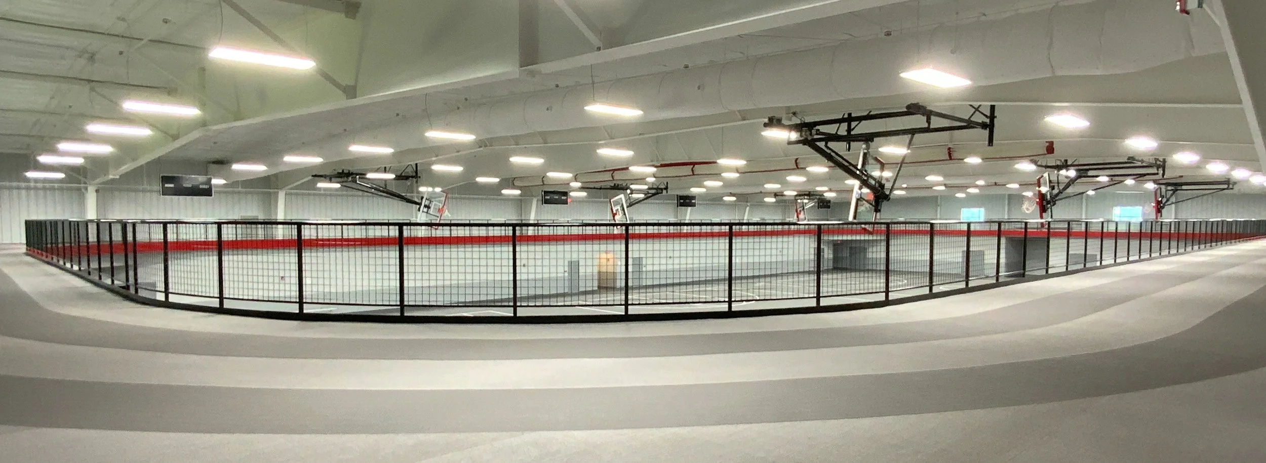 Custom Steel Guardrail System Installed Along the Elevated Walking Track at Kohn Fieldhouse.
