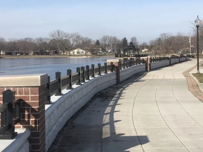 Curved Steel Guardrail System Fabricated  Along the Pedestrian Walkway.