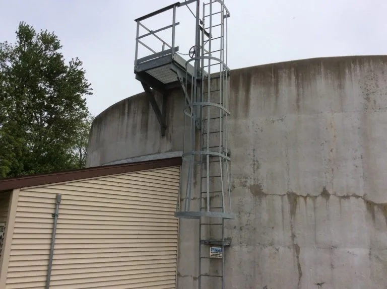Steel ladder and access platform fabricated for the Elkhart Wastewater Treatment Plant.