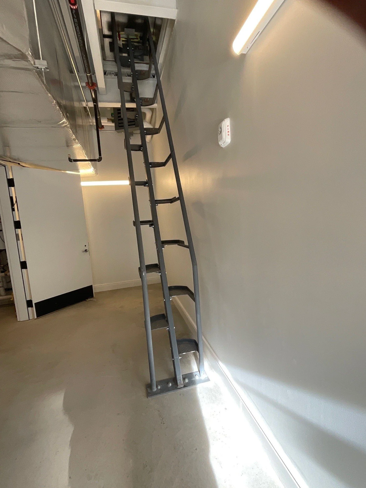 Industrial-Grade Access Ladder Integrated Into the Raclin Murphy Encore Center's Building Infrastructure for Maintenance Access.