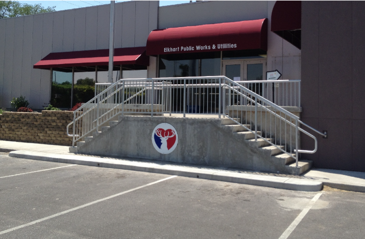 Steel guardrails and Access Ramp Fabricated for the Elkhart Public Works & Utilities Building Entrance.