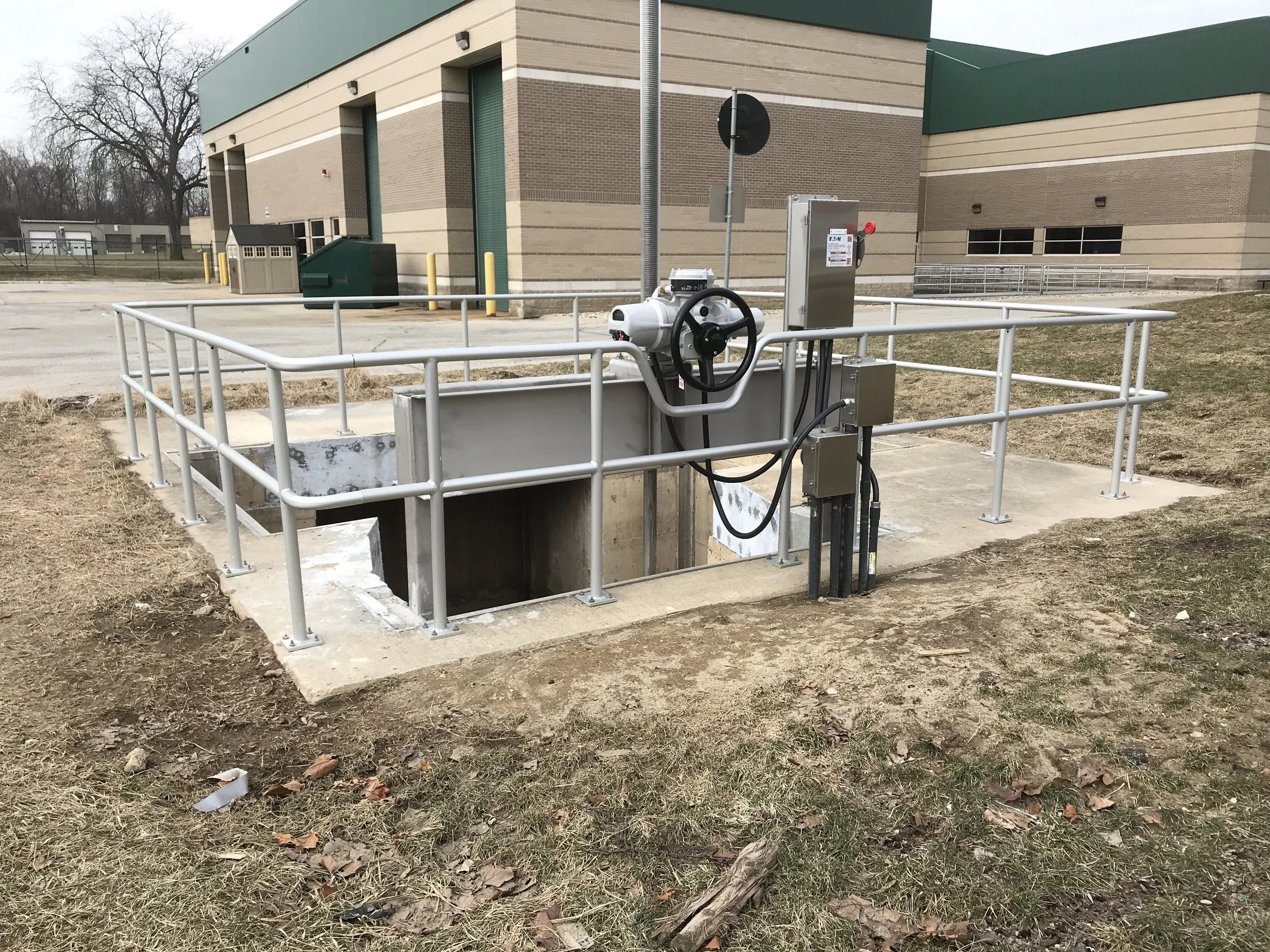 Steel safety railing fabricated for industrial access structure.