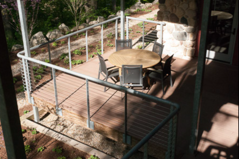 Custom Exterior Railing System Providing Safe Circulation Along Deck and Ramp Transitions.