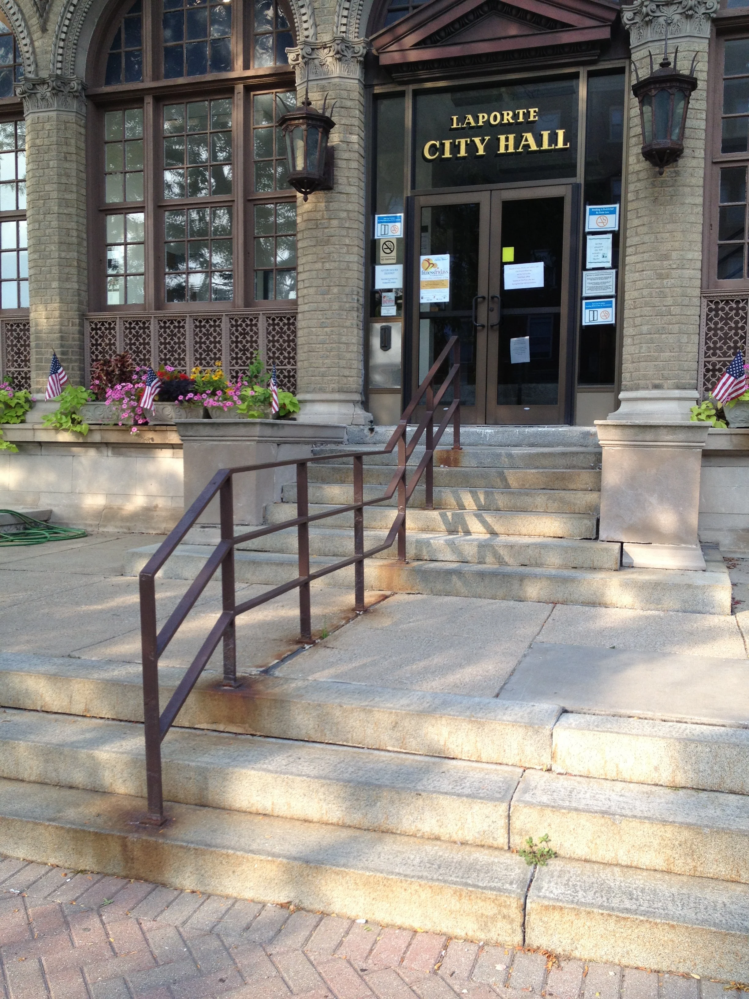 Custom Steel Railings Installed at the Main Entrance of La Porte City Hall.