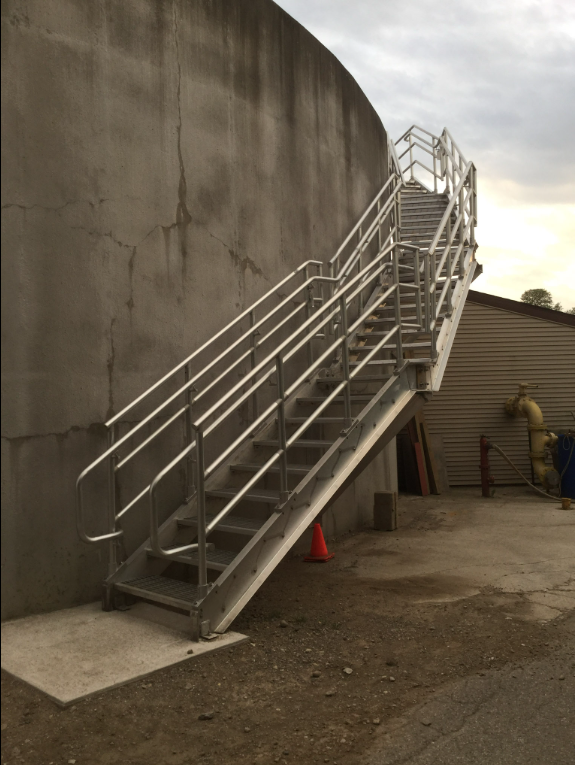 Industrial Steel Stair and Guardrail System Providing Maintenance Access at the Wastewater Treatment Structure.