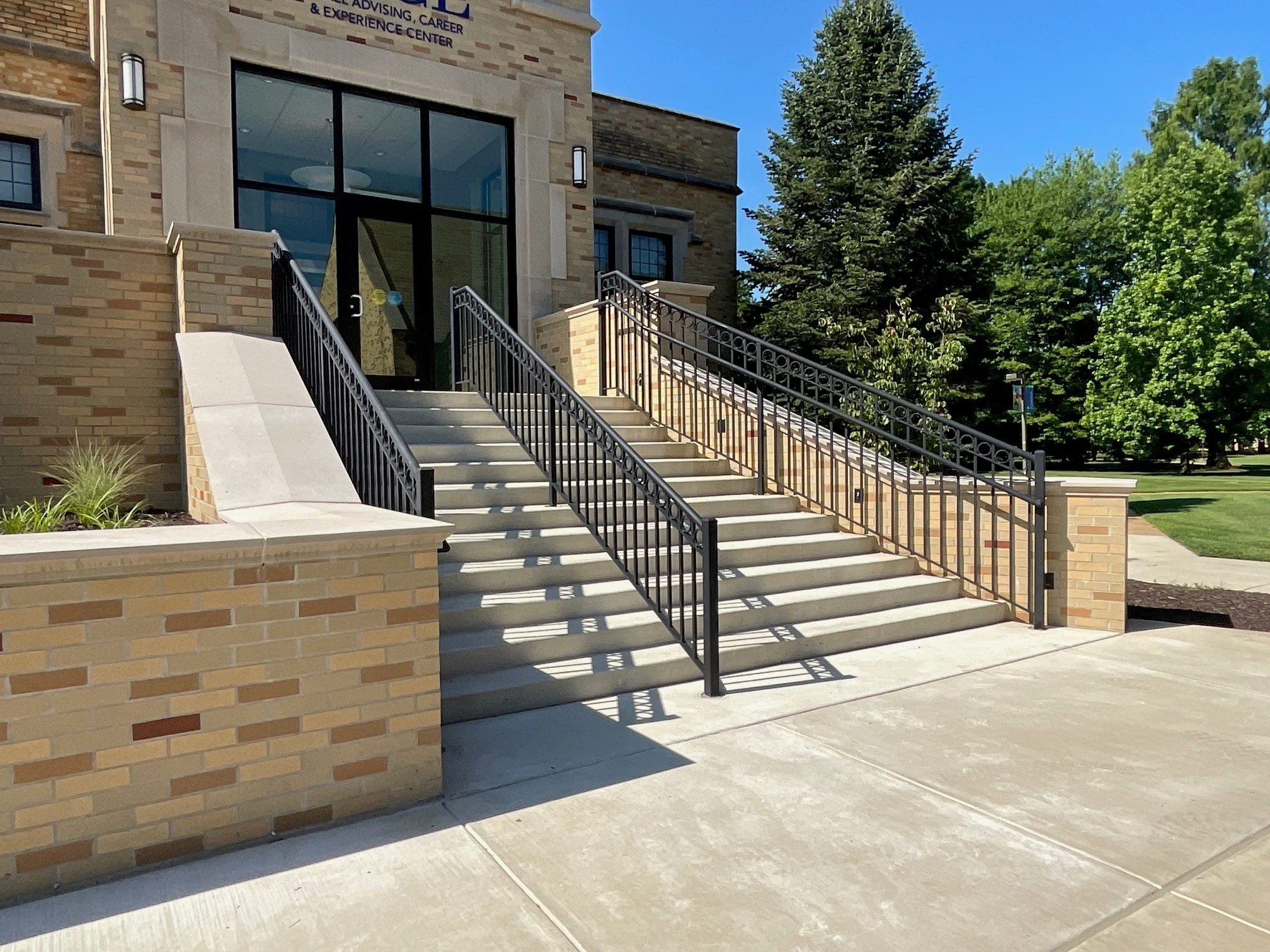 Decorative Stair and Accessibility Railings Fabricated to Complement the Architectural Character of Indiana University South Bend.