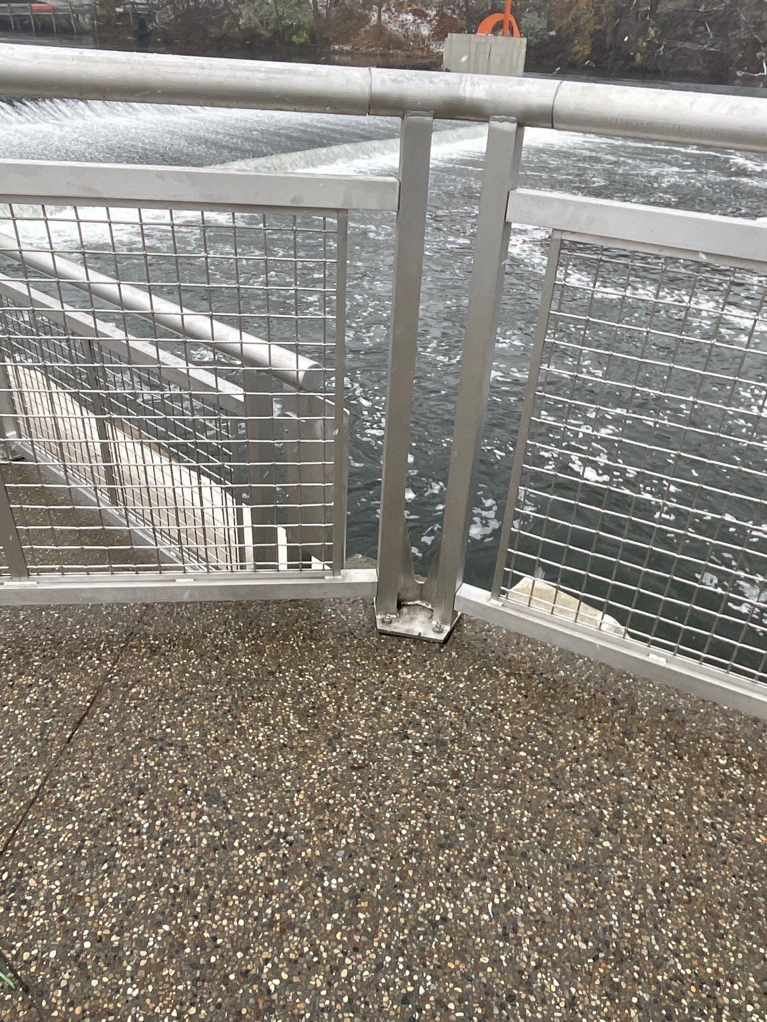Custom Aluminum Mesh Guardrail System Installed Along Seitz Park Riverwalk Overlooking the St. Joseph River.
