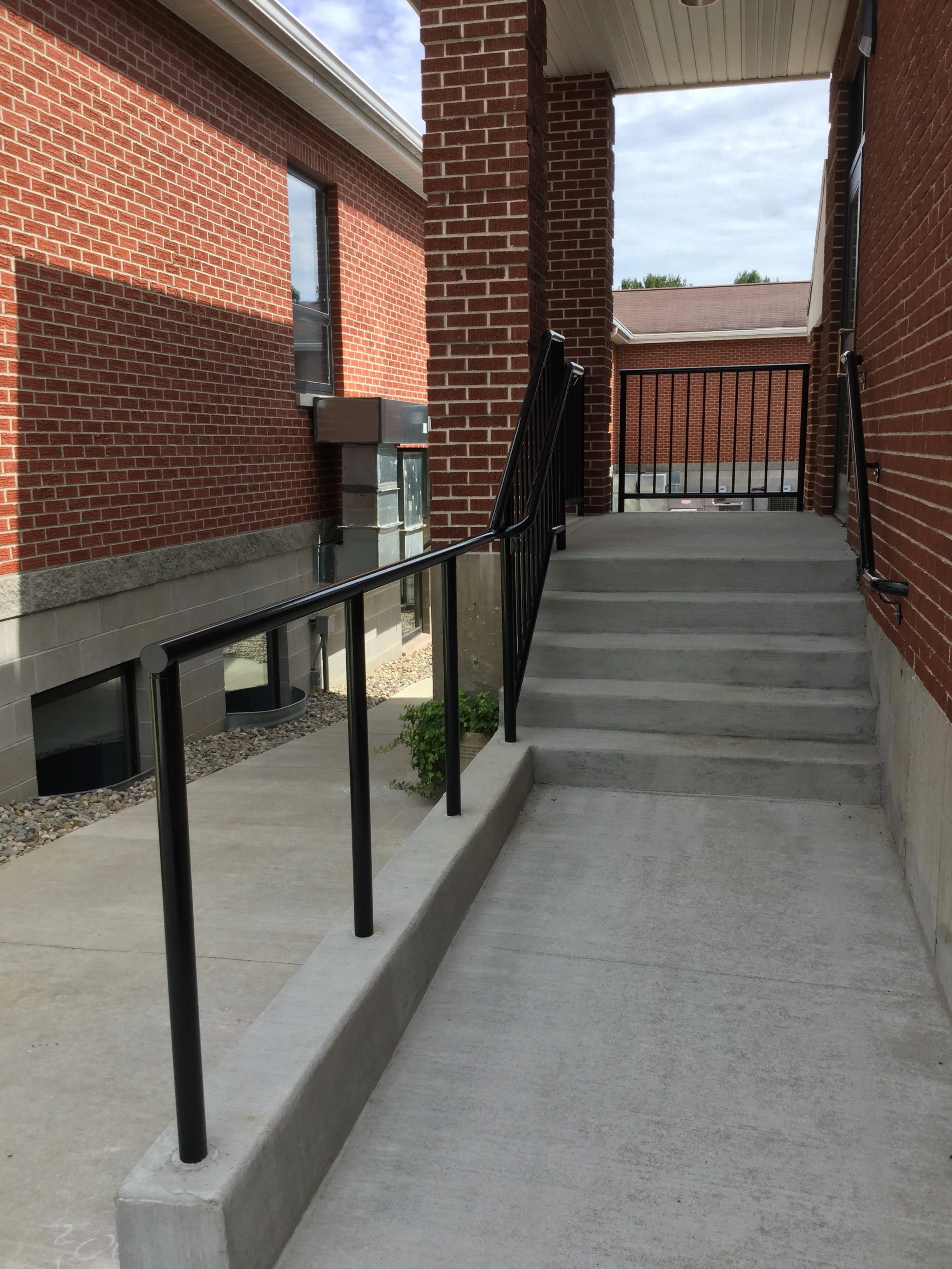 Custom Accessibility Railings Installed at Church Entry Walkways and Stair Systems.