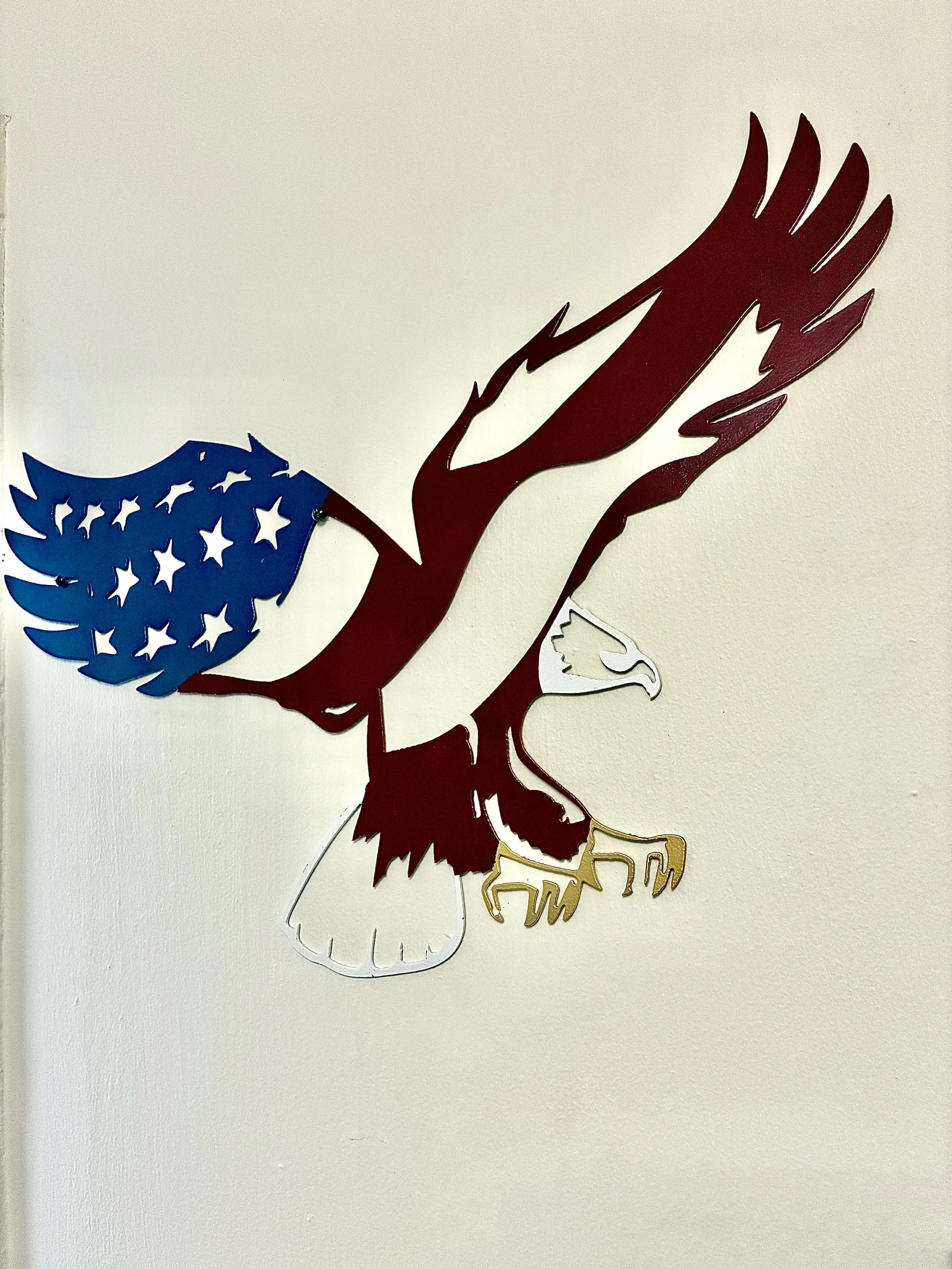 Custom fabricated metal eagle wall art.