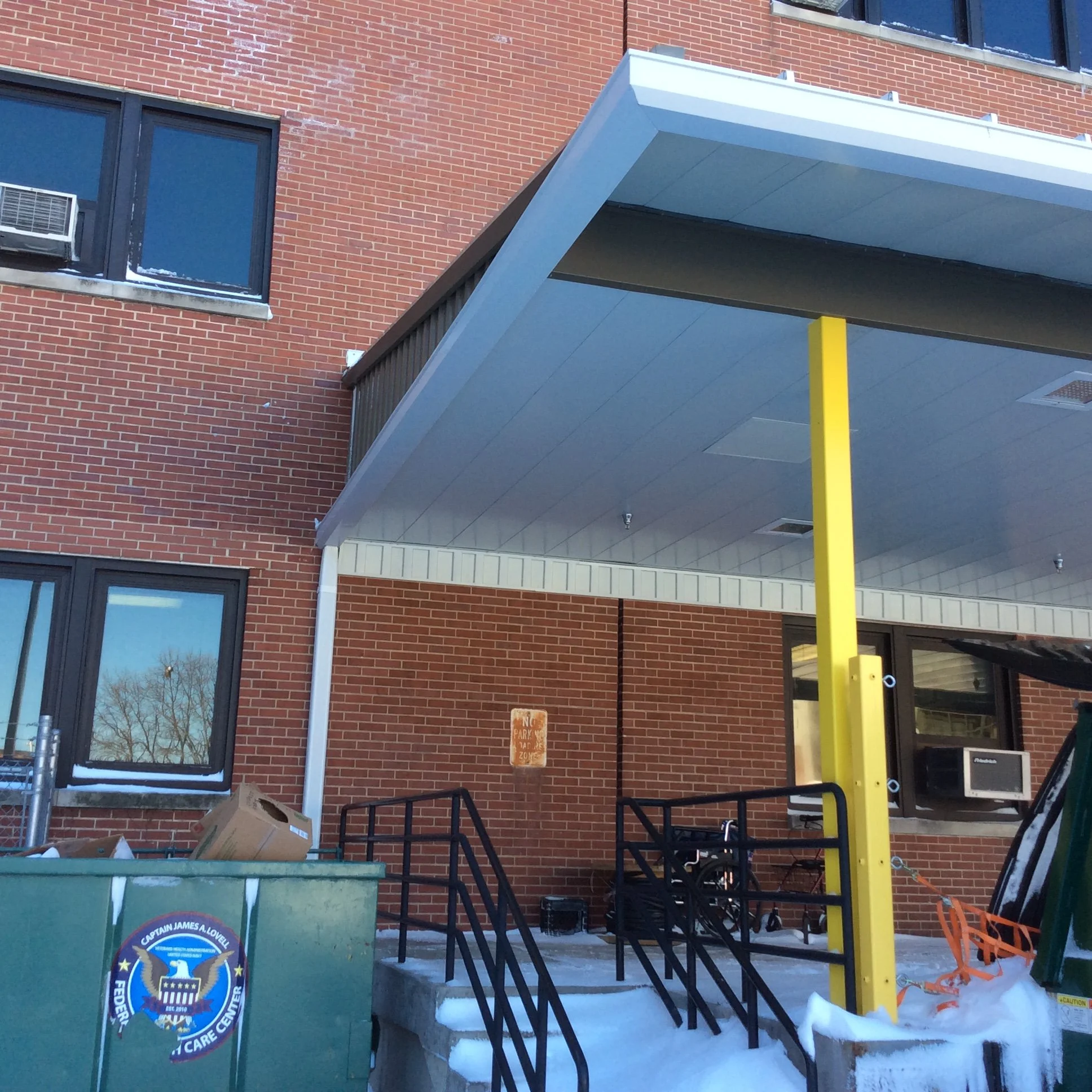 Custom Steel Canopy and Access Railings Installed at Building 37 of the Hines VA Medical Center.