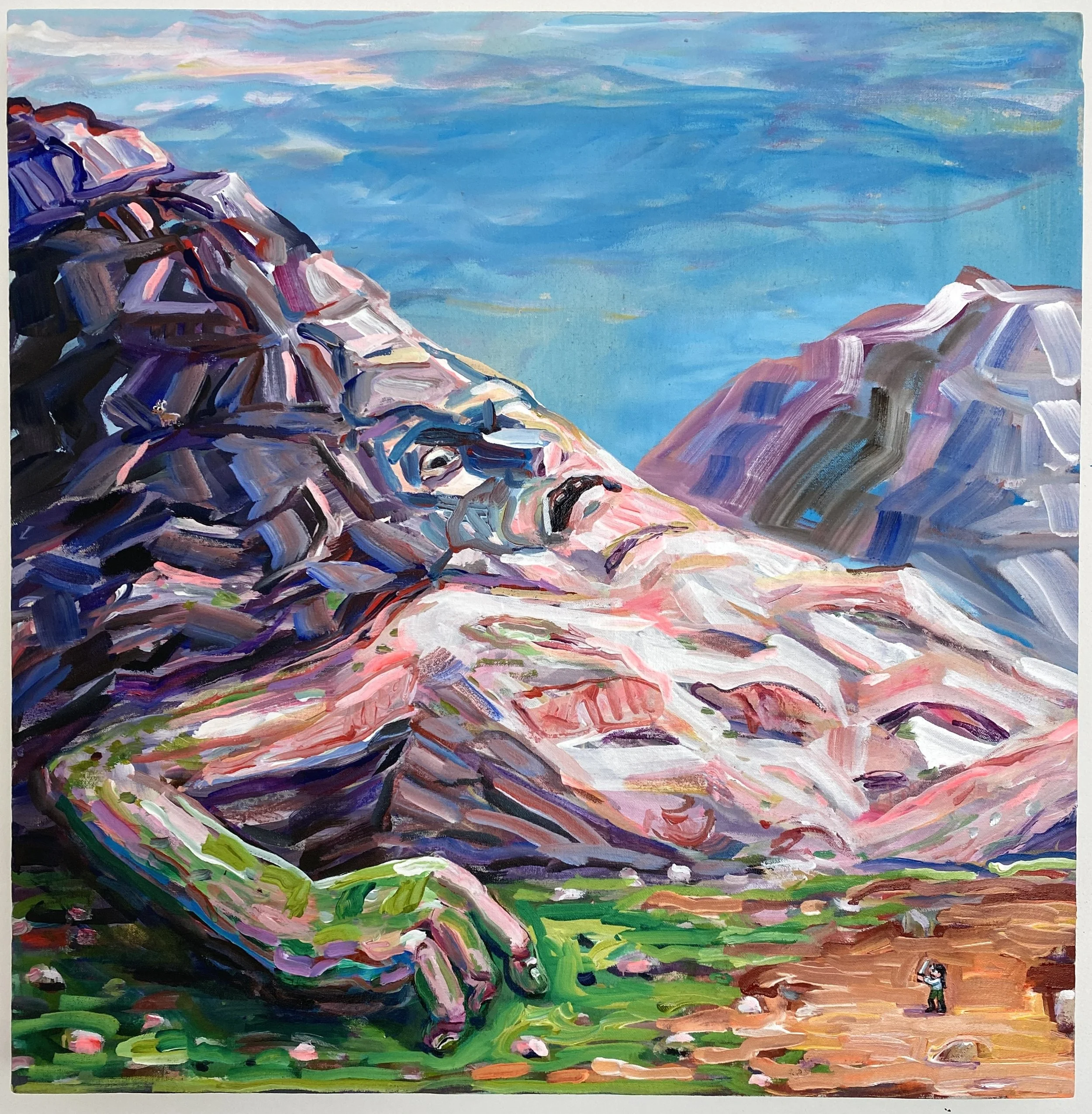 Rider and a Giant, Acrylic on canvas on panel, 24 x 24 in, 2026