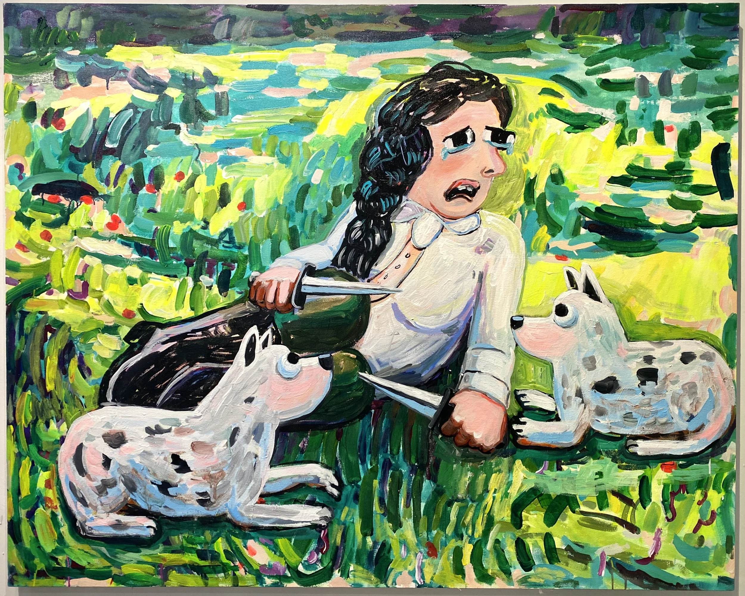 Crying Rider, Acrylic on canvas on panel, 48 × 60 in, 2025