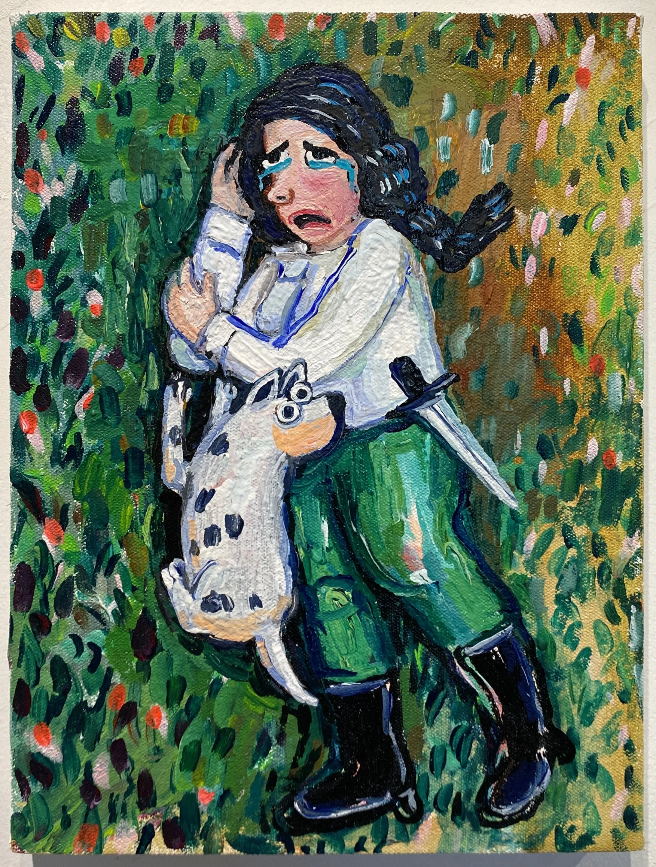 Wallowing Rider, Acrylic on canvas on panel, 12 × 9 in, 2025