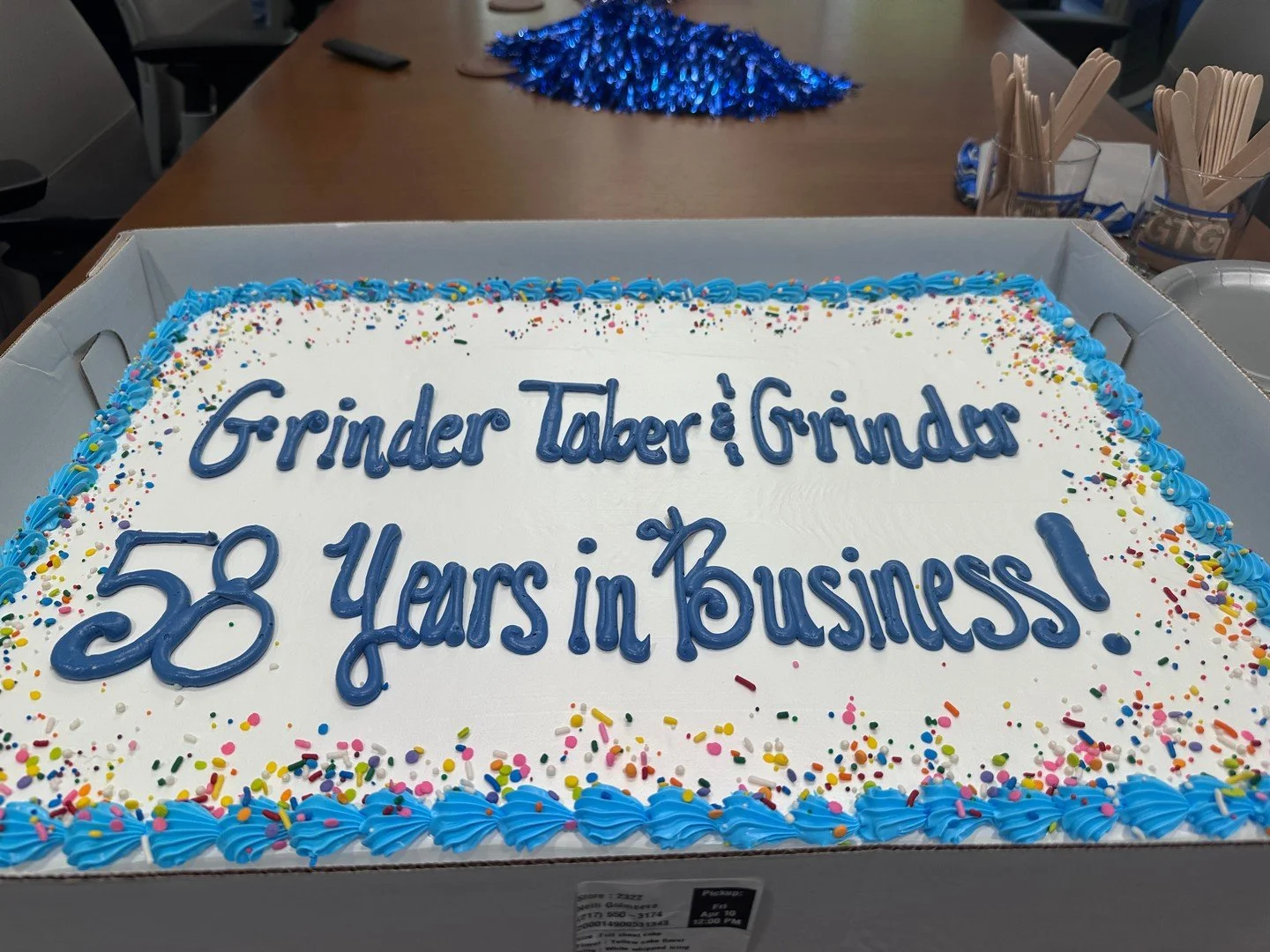 We had a great time celebrating a big milestone, 58 years strong! 🎉

Grinder, Taber &amp; Grinder was founded on April 11, 1968, and it&rsquo;s incredible to reflect on the legacy that&rsquo;s been built over the years. Recently, our office team and