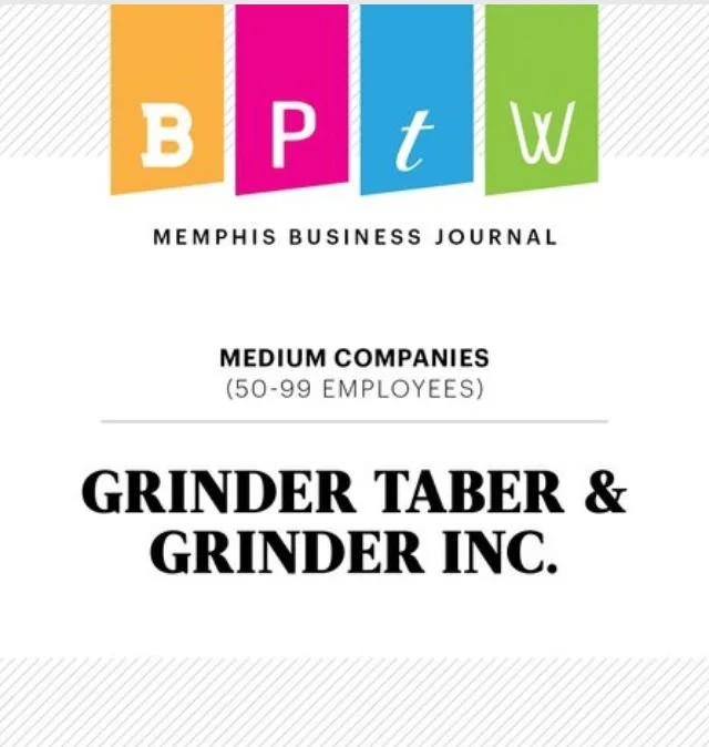 Grinder, Taber &amp; Grinder has been named a 2026 Memphis Business Journal Best Places to Work honoree!

A workplace is defined by its people. Thank you to every member of the GTG team for the commitment, collaboration, and care you bring each day.
