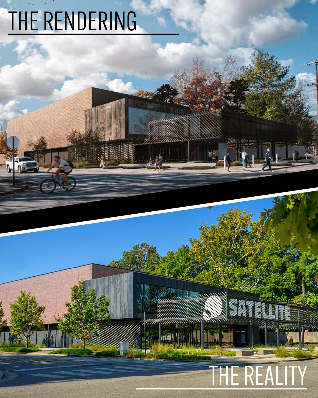 The rendering vs. the real thing. 👀

It&rsquo;s always fun to look back and see a vision come to life. Here&rsquo;s a side-by-side of the original rendering and the finished Satellite Music Hall. 🎶

#GrinderTaber #construction #commercialcontractor