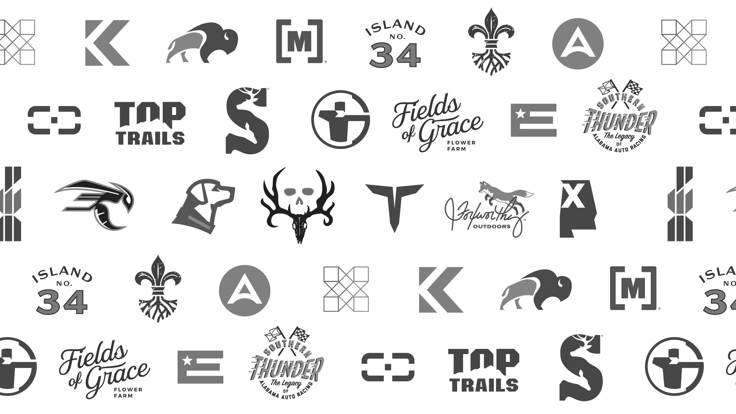 A pattern of various logos, brand marks and icons.