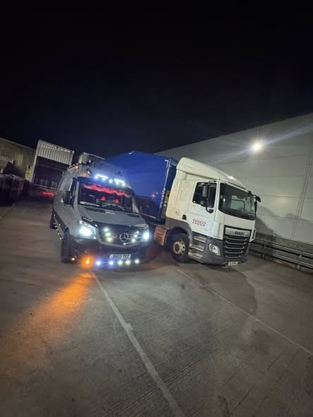 A picture of a fleet repair Van On a call out to a job at nightime
