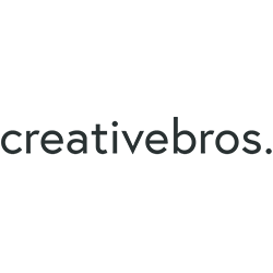 The logo of Creative Bros, featuring a stylized black icon of a person in a suit and tie above the company name in lowercase gray text.