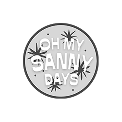 Clock with the phrase 'Oh my sunny days' and decorative plants.