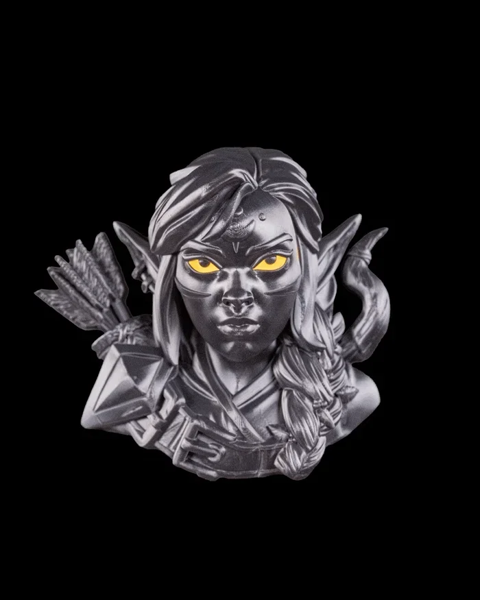 3D Printed Female Elf LED Wall Lamp – Fantasy wall light featuring a detailed female elf design with glowing eyes for a bold magical look. Perfect for gaming rooms, bedrooms, offices, and fantasy decor.