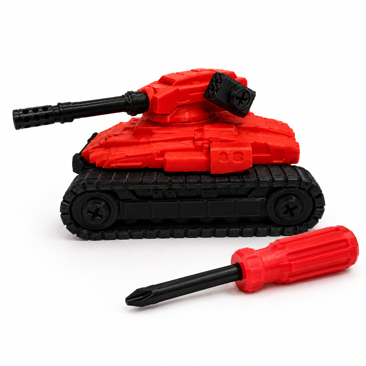 3D Printed Interactable Tank Toy – Fun buildable tank featuring removable screws and includes a matching 3D printed screwdriver for hands-on play and display. Perfect for kids, collectors, desk toys, and mechanical toy fans.